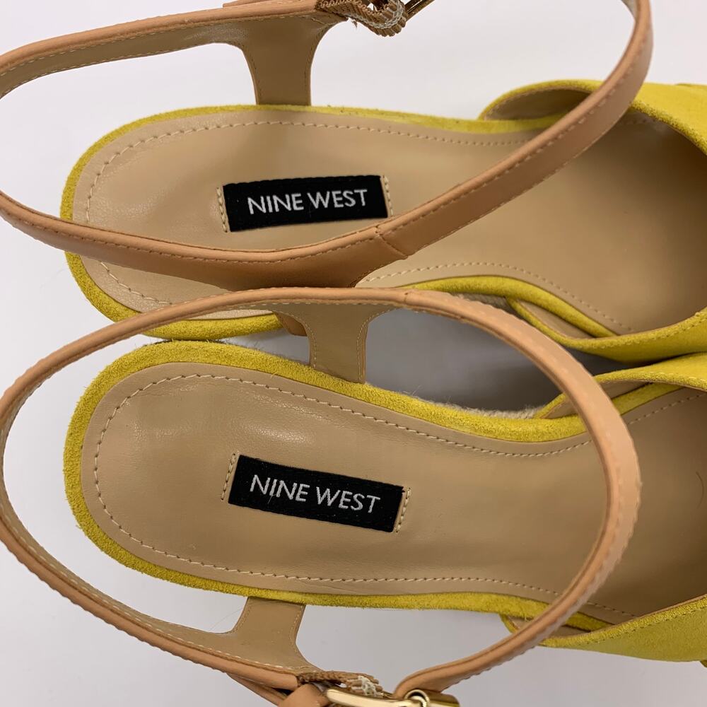 Nine West Dane Multi Suede Sandals Size 9M NIB Mustard Yellow Espadrille Wedge - Picture 5 of 10